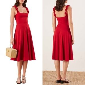 Reformation Red Eda Ruffle Strap Dress - size Large